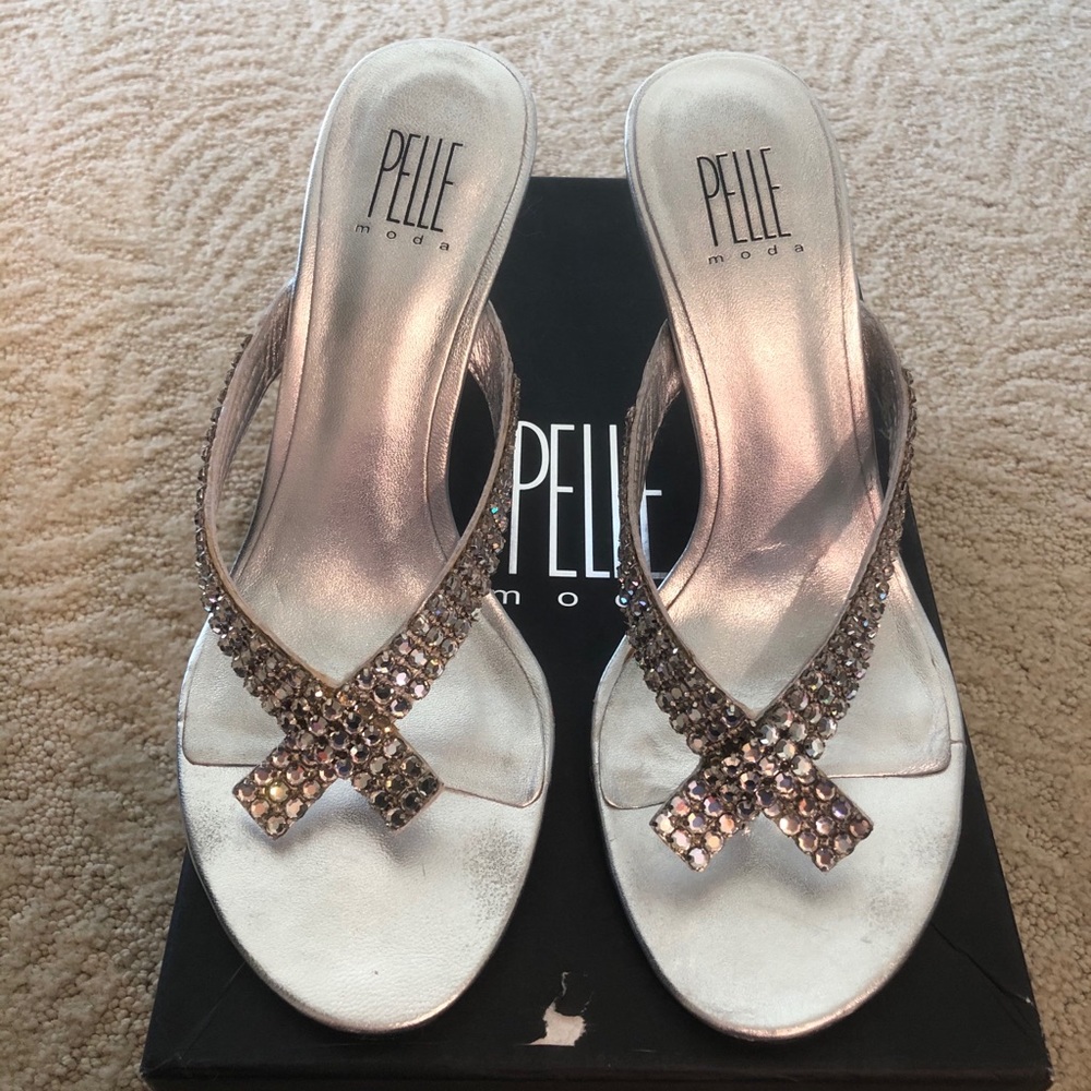 Pelle Moda silver crystal shoes